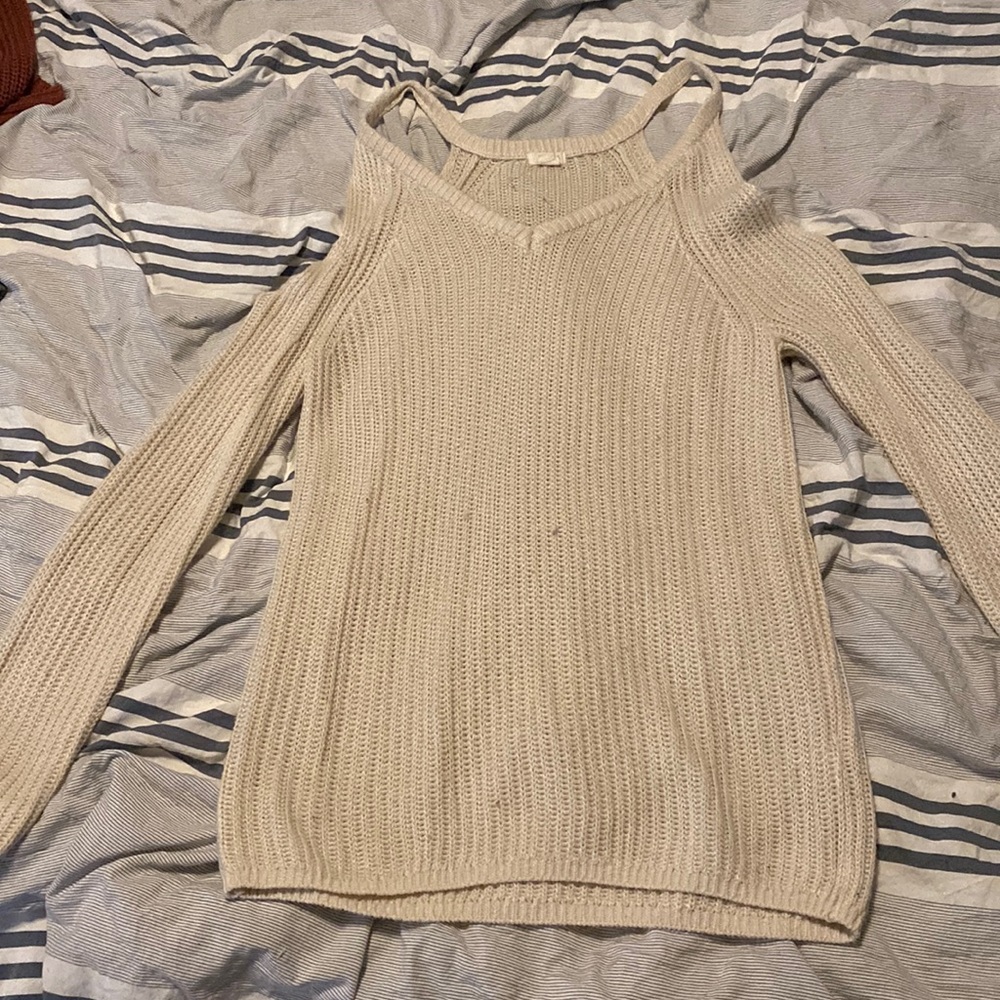 Cream color sweater with showing shoulder